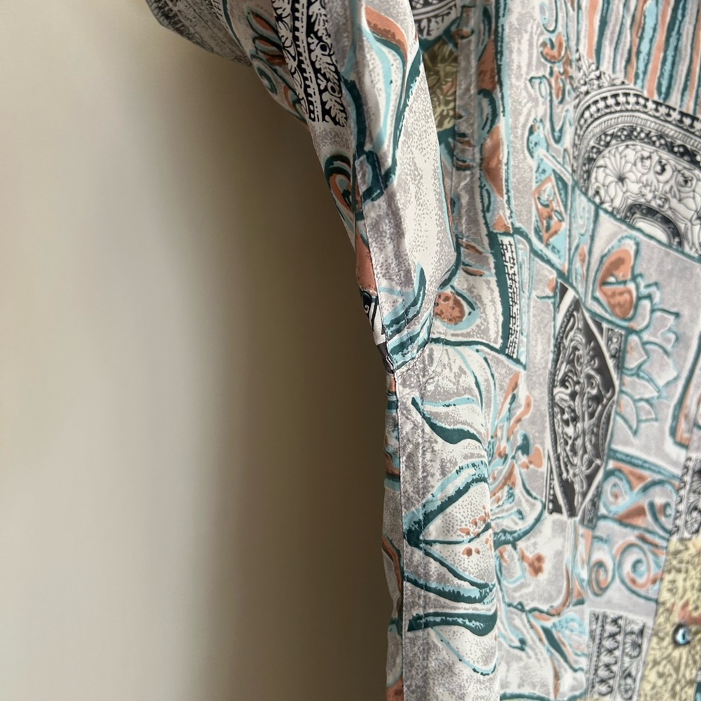 VINTAGE DIANE GILMAN 90s Silk Tapestry Button Top Oversized Lagenlook Art Wear M - Picture 5 of 13